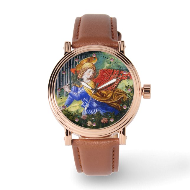 Reloj De Pulsera Ángel reuniendo flores en un paisaje celestial (Anverso)