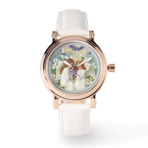 Reloj De Pulsera Ángeles Lindos Con Cruz Y Flores 