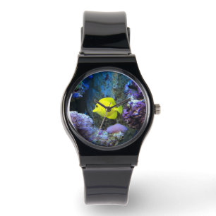 Reloj De Pulsera Angelfish amarillo y foto coral