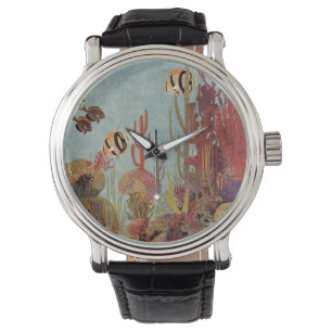 Reloj De Pulsera Angelfish en coral, pescado tropical vintage en el