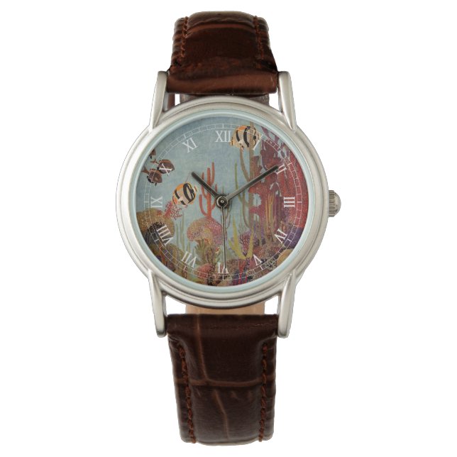 Reloj De Pulsera Angelfish en coral, pescado tropical vintage en el (Anverso)