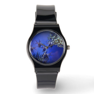 Reloj De Pulsera Angelfish negro y blanco en el Mar Azul profundo