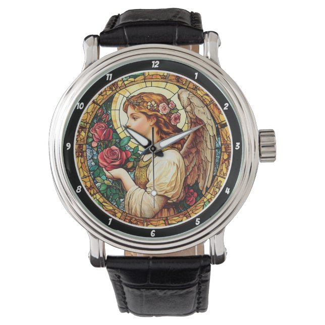 Reloj De Pulsera Angelic Bloom Stained Glass Floral (Anverso)