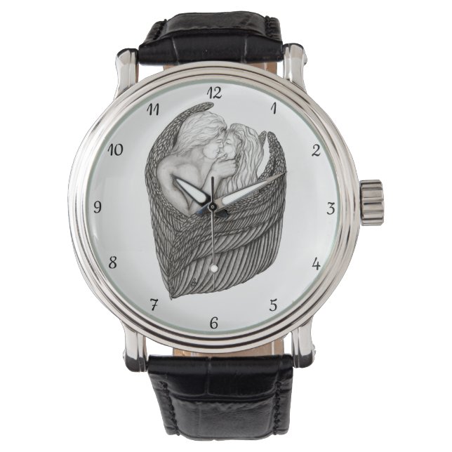 Reloj De Pulsera Angels Kissing , diseño en blanco y negro (Anverso)