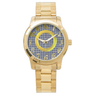 Reloj De Pulsera Anillo de oro geométrico cuadrados azules