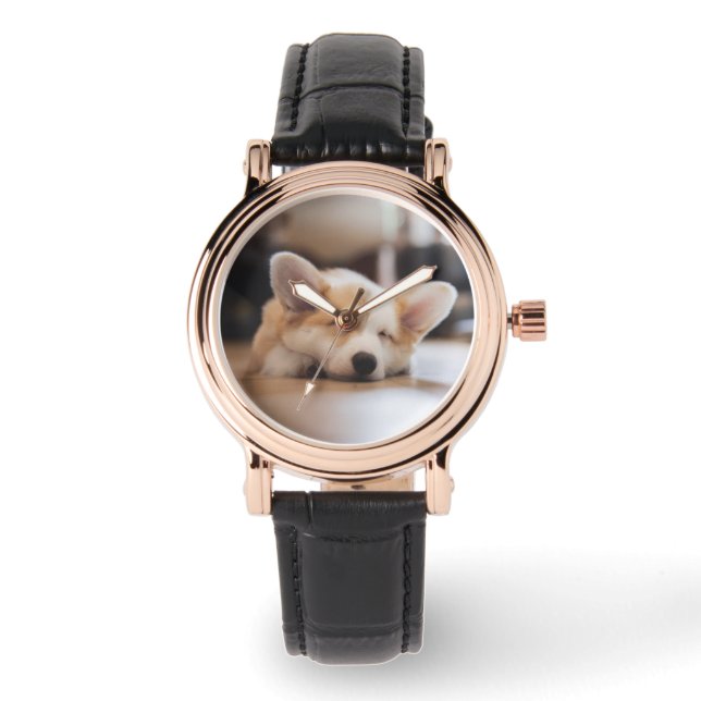 Reloj De Pulsera Animales de bebé más afectados | Corgi somnoliento (Anverso)