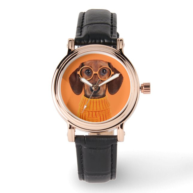 Reloj De Pulsera Animales de bebé más afectados | Dachshund Naranja (Anverso)
