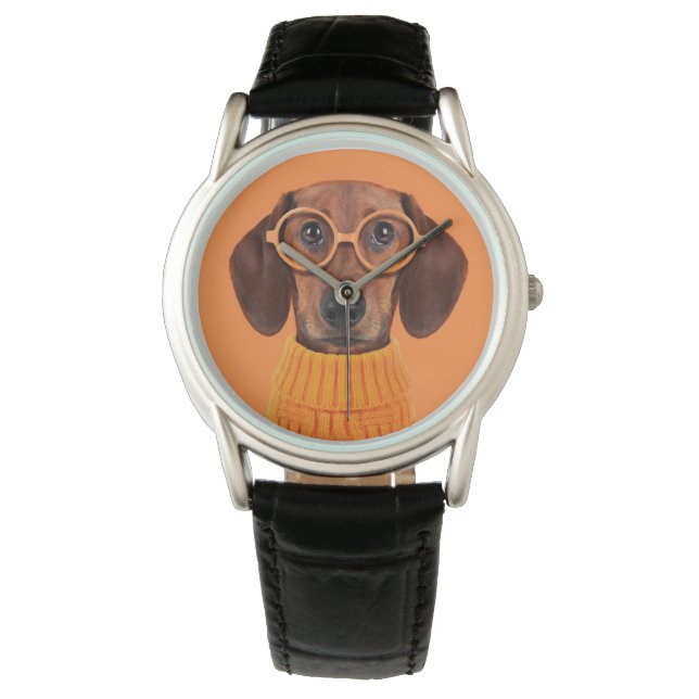Reloj De Pulsera Animales de bebé más afectados | Dachshund Naranja (Anverso)