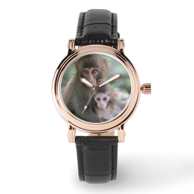 Reloj De Pulsera Animales de bebé más afectados | Monos japoneses (Anverso)