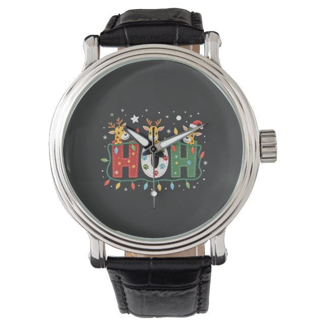 Reloj De Pulsera Animales de jirafa con sombrero de Santa de Navida (Anverso)