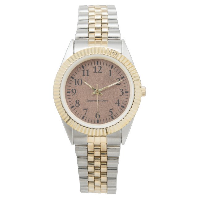RELOJ DE PULSERA ANIVERSARIO CUERO MARRÓN FECHA PERSONALIZADA (Anverso)