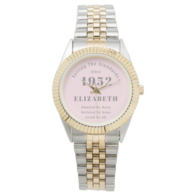 Reloj De Pulsera Aniversario de 1952 de la elegante mujer gris rosa (Anverso)