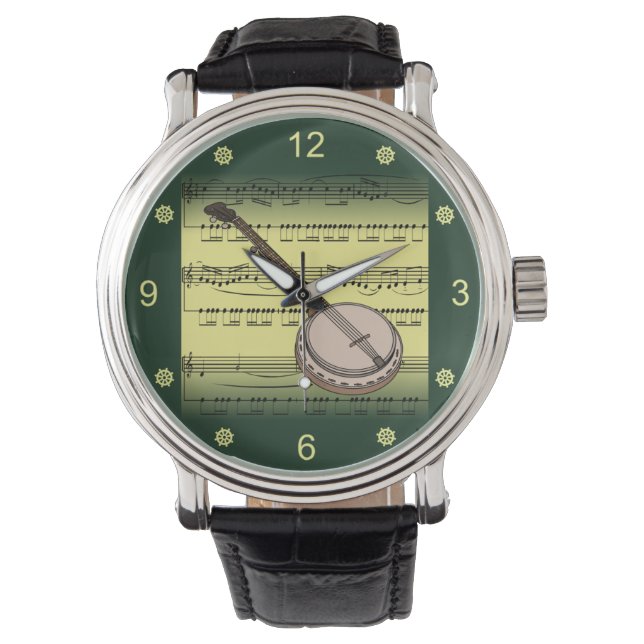 Reloj De Pulsera anjo~Rolling Sheet Music~Gold/Green Background~ (Anverso)