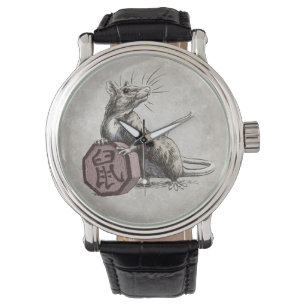 Reloj De Pulsera Año de la Rata Arte Zodiaco Chino
