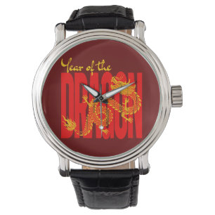 Reloj De Pulsera Año del Oro Rojo Dragón