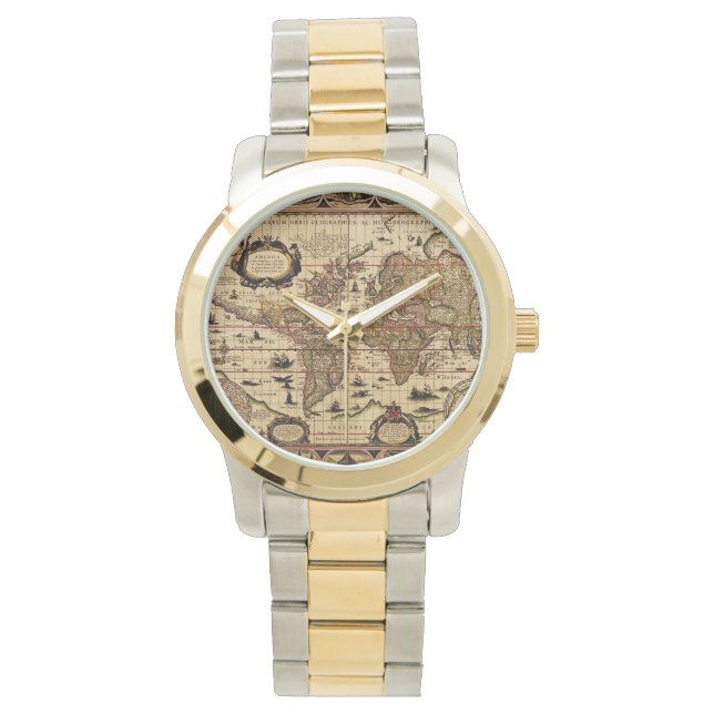 Reloj De Pulsera Anólogo del mapa del viejo mundo de la vieja época (Anverso)