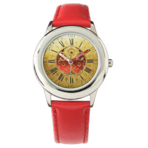 Reloj De Pulsera ANTIGUO TIEMPO Rojo Ruby Gemstones,Oro Amarillo