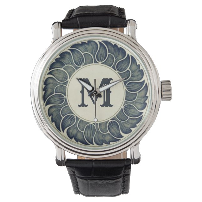 Reloj De Pulsera Antique Japanese leaf Ink Art Monogram (Anverso)