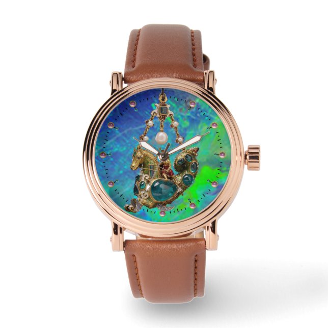 RELOJ DE PULSERA ANTIQUE SEAHORSE JEWEL,EFECTO OPAL VERDE AZUL (Anverso)