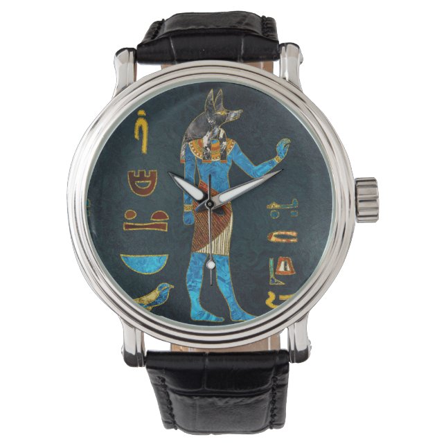 Reloj De Pulsera Anubis Egyptian Gold, Blue and Red glass (Anverso)