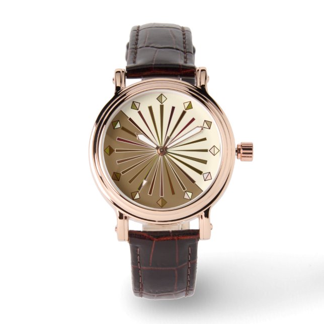 Reloj De Pulsera Aparición geométrica moderna de sol, marrón, tapo  (Anverso)