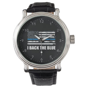 Reloj De Pulsera Apoya al Azul Línea azul fina bandera de EE. UU. M