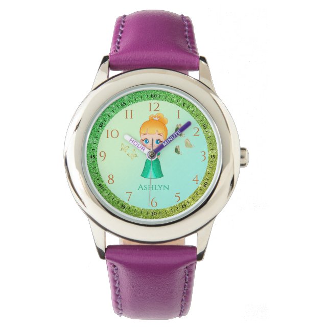 Reloj De Pulsera Aprendizaje personalizado de Princesas Purpurinas  (Anverso)
