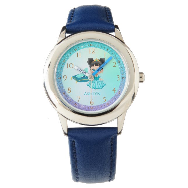 Reloj De Pulsera Aprendizaje personalizado de princesas turquesas (Anverso)