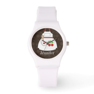 Reloj De Pulsera Apron personalizado de café y cocina roja