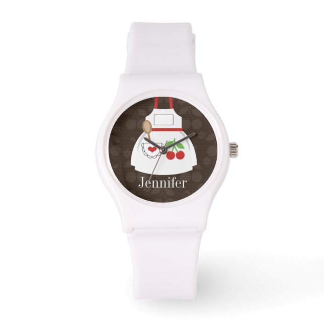 Reloj De Pulsera Apron personalizado de café y cocina roja (Anverso)