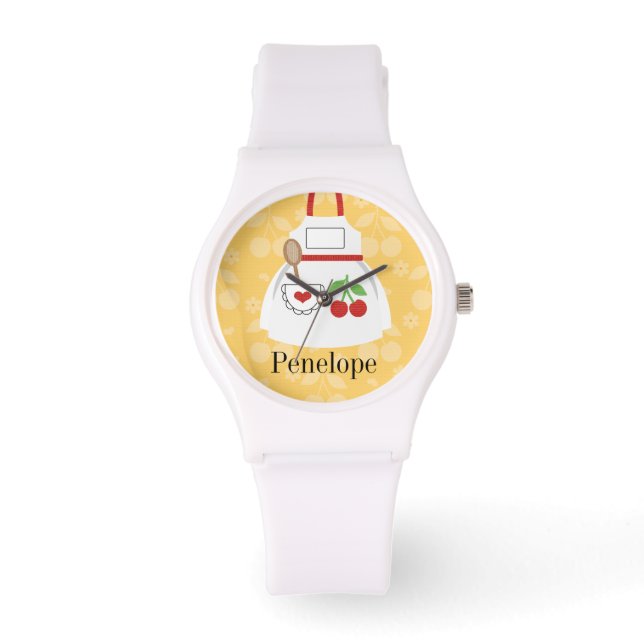 Reloj De Pulsera Apron personalizado de cocina amarilla (Anverso)