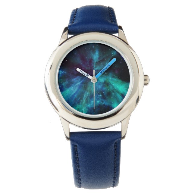 Reloj De Pulsera Aqua, Blue & Violet Space Nebula Watch (Anverso)