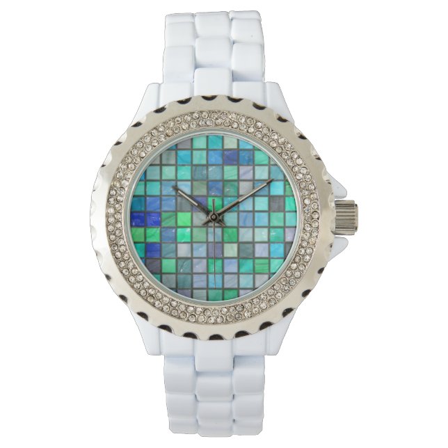 Reloj De Pulsera Aqua Tile y Diamante de imitación Watch por Julie  (Anverso)