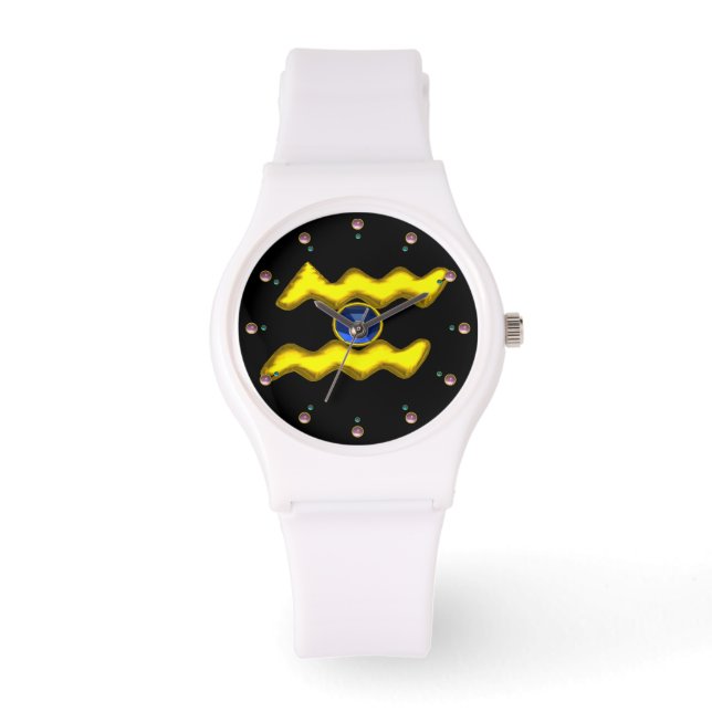Reloj De Pulsera AQUARIUS GOLD ZODIAC BIRTHDAY JEWEL, Negro (Anverso)
