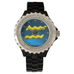 Reloj De Pulsera AQUARIUS GOLD ZODIAC BIRTHDAY JEWEL,Zafiro Azul