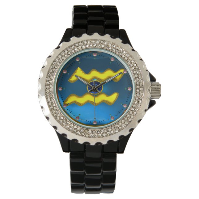 Reloj De Pulsera AQUARIUS GOLD ZODIAC BIRTHDAY JEWEL,Zafiro Azul (Anverso)
