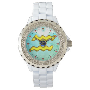 Reloj De Pulsera AQUARIUS GOLD ZODIAC BIRTHDAY JEWEL,Zafiro Azul