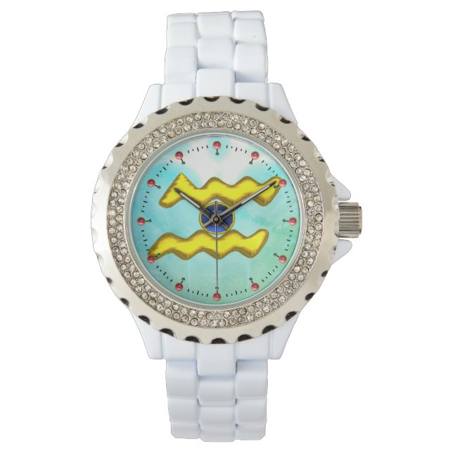 Reloj De Pulsera AQUARIUS GOLD ZODIAC BIRTHDAY JEWEL,Zafiro Azul (Anverso)