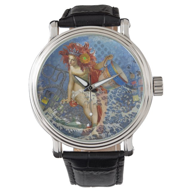 Reloj De Pulsera Aquarius Mermaid Arte Gótico Azul (Anverso)