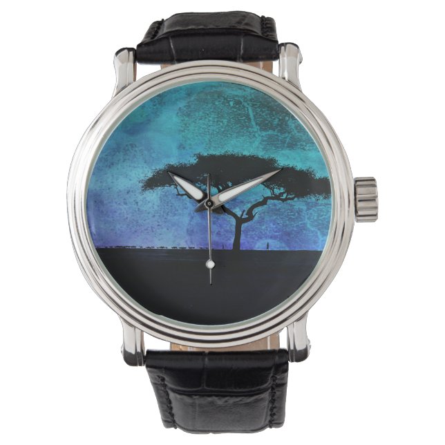 Reloj De Pulsera Árbol africano de acacia y agricultor (Anverso)