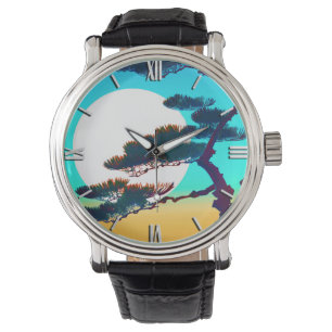 Reloj De Pulsera Árbol ciprés y luna llena