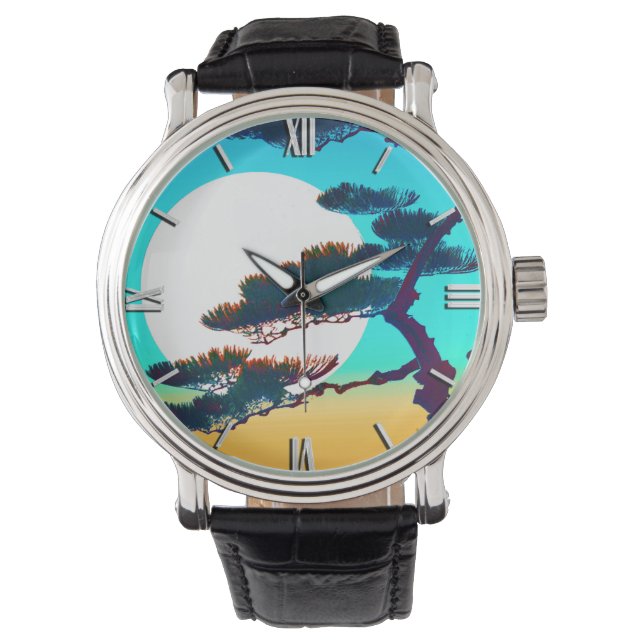 Reloj De Pulsera Árbol ciprés y luna llena (Anverso)