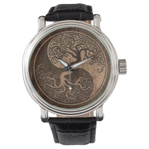 Reloj De Pulsera Árbol de la vida Yin Yang con el efecto de madera