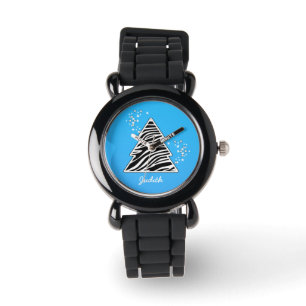 Reloj De Pulsera Árbol de navidad azul zebra