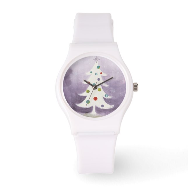 Reloj De Pulsera Árbol de Navidad Blanco (Anverso)