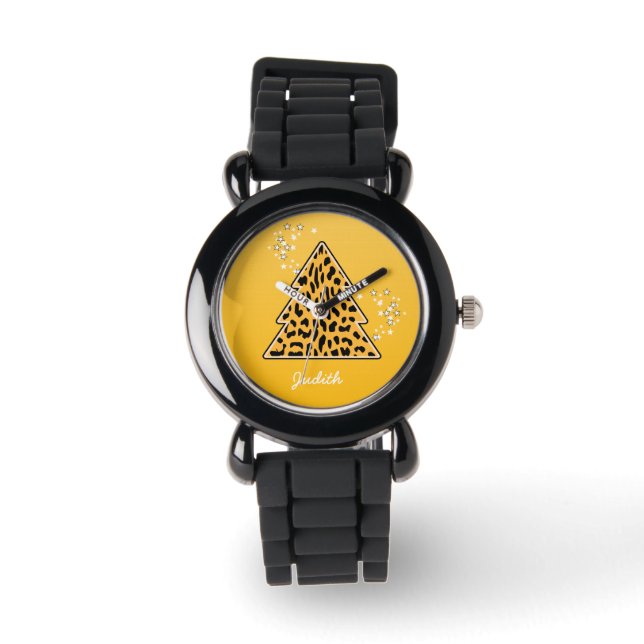 Reloj De Pulsera Árbol de Navidad de leopardo amarillo Cheetah (Anverso)