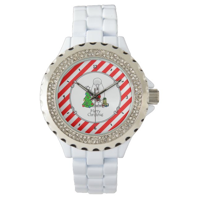 Reloj De Pulsera Árbol de navidad de moras 2 caniche (blanco) (Anverso)