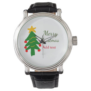 Reloj De Pulsera Árbol de navidad verde rojo alegre nombre de agreg
