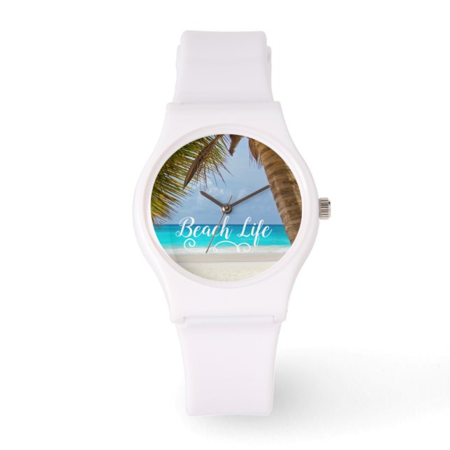 Reloj De Pulsera Árbol de palmeras de vida de playa (Anverso)