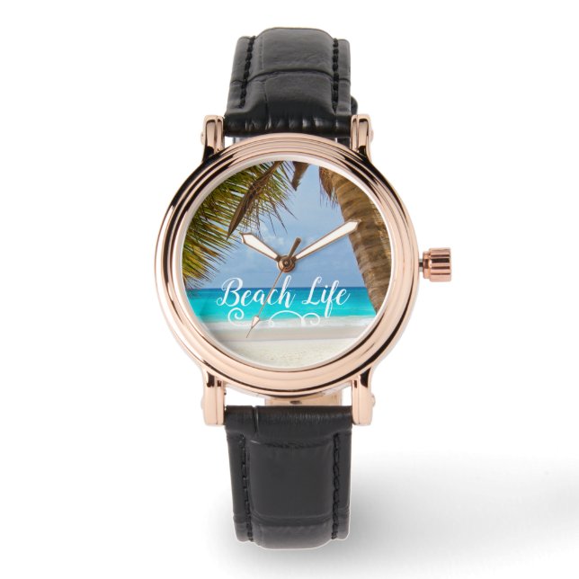 Reloj De Pulsera Árbol de palmeras de vida de playa (Anverso)